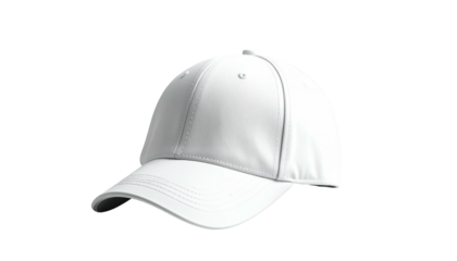 Clean white baseball cap isolated against a black background