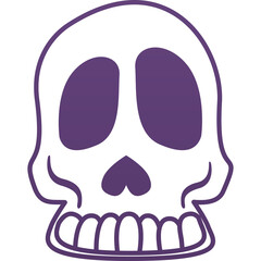 Purple Outline Skull Illustration With Large Empty Eye Sockets And A Row Of Teeth On A Transparent Background