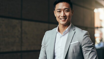 Obraz premium Smiling portrait of a professional casual man from the waist up facing the camera. 