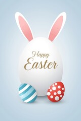 Happy easter greeting with bunny ears and decorated eggs