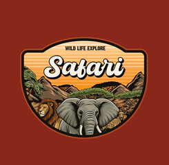 safari logo illustration with some african animals