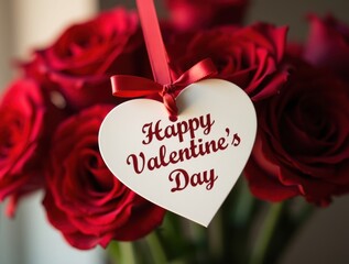 Red roses with a happy valentine s day heart decoration