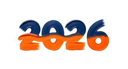 Vibrant 2026 new year number isolated on transparent background