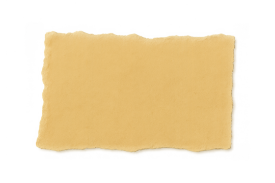 Tear paper note with ripped edges and deckle, aged yellow scrap, providing vintage texture element, transparent background