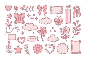Pink And White Hand drawn Decorative Elements Vector Set
