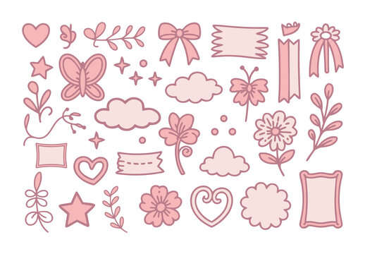 Pink And White Hand drawn Decorative Elements Vector Set