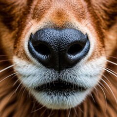Close-up of a fox&rsquo;s nose with detailed fur and whiskers, glossy black texture