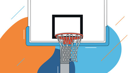 Close up of a basketball hoop with a white backboard and a red rim. © Ryan