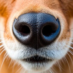 Close-up of a golden retriever dog nose with detailed whiskers and fur texture