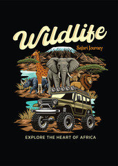 T-shirt design with illustrations of wild animals that capture the wild nature of Africa
