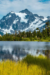 Majestic Snowcapped Mountain Peak Reflected in Pristine Alpine Lake
