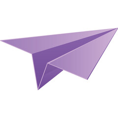 Purple paper airplane in flight with a white background and a transparent background studio shot