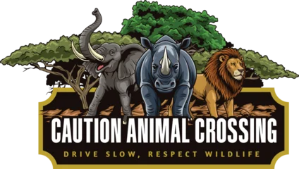 Selbstklebende Fototapeten Zoo animal crossing warning sign illustration  © harrisaputra