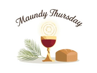 Maundy thursday communion symbols of bread wine and palm frond