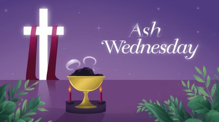 Ash wednesday religious observance with cross and incense burner