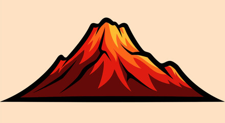 Vibrant and fiery volcanic mountain peak illustration.