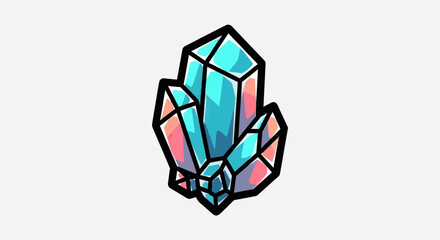 Vibrant blue and pink crystal cluster illustration with bold outlines.