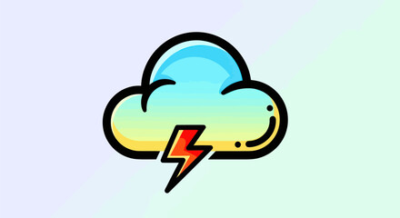 Vibrant cartoon cloud with lightning bolt icon illustration.
