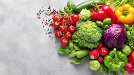 Rainbow colored fruits and vegetables on a white table. Juice and smoothie ingredients. Healthy eating / diet concept.
