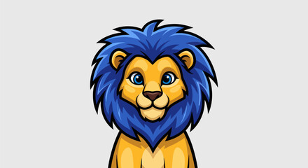 Vibrant Cartoon Lion with Blue Mane and Expressive Eyes.