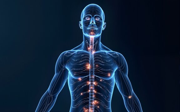 Neural network visualization in athlete body activity concept on plain background for sports science study. High quality