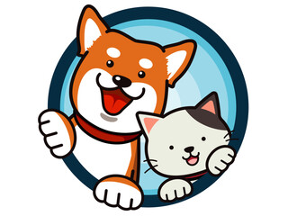 【ポップ】楽しい！ 輪を飛び出すフレンドリーな犬と猫