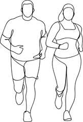 Continuous line drawing of couple running together