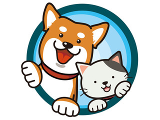 【ポップ】楽しい！ 輪を飛び出すフレンドリーな犬と猫