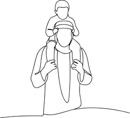 Continuous line drawing of father and child
