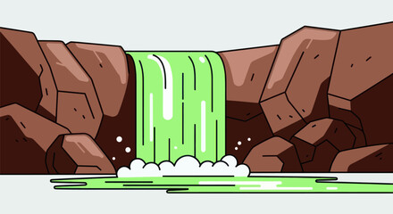 Vibrant Green Waterfall Cascading Down Rocky Cliffs.