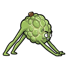 Fototapeta premium Funny Cartoon Artichoke With Arms And Legs Doing Yoga Downward Dog Pose