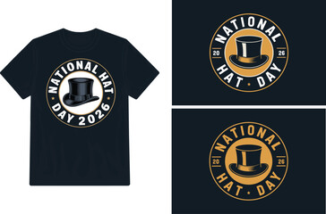 National hat day 2026 t shirt mockup design with vintage top hat graphic