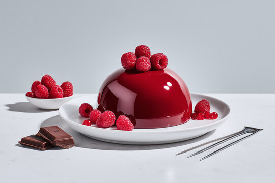 Indulge in a decadent raspberry dome dessert with rich chocolate, a tempting treat for food lovers and culinary creations, perfect for Valentine's Day