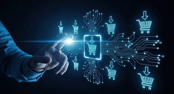 Digital e-commerce and online shopping technology interface. - Powered by Adobe