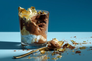 Indulge in decadent chocolate mousse with edible gold leaf for an elegant dessert experience, perfect for luxury food blogs and upscale culinary creations