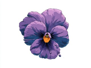 Close Up Of A Purple Pansy Flower Isolated On A White Background With Detailed Petals