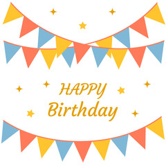 Obraz premium Birthday background. Garland with multicolored flags on a ribbon, stars, sparkles, and the text 