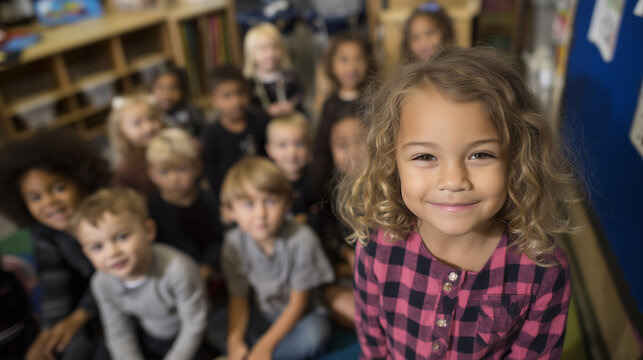 smiling multicultural group of children at school 