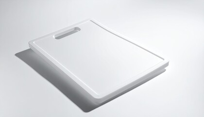 White cutting board with handle slot, cast shadow