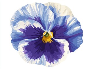 Close Up Of A Vibrant Blue And Purple Pansy Flower With Yellow Center On White Background