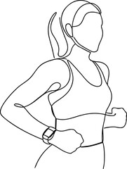 Continuous line drawing of woman running fitness exercise