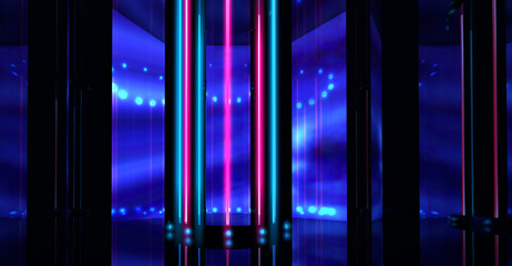 Dark abstract background. Neon glow background, laser in an empty room.