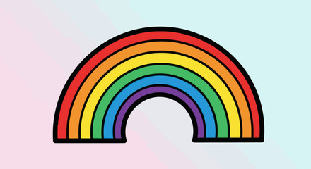 Vibrant Rainbow Arch with Bold Outline Against a Soft Gradient Background.