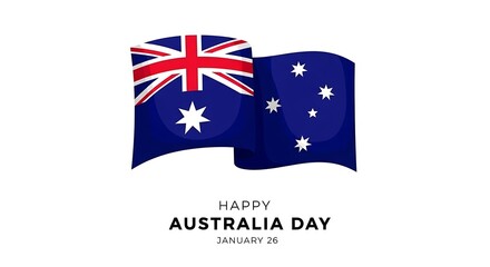 Happy australia day greeting card with waving australian flag isolated on white background
