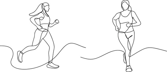 Continuous line drawing of women running exercise