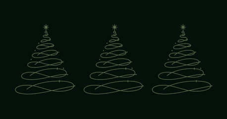A minimalistic depiction of three abstract Christmas trees created with elegant lines and topped with stars, ideal for conveying the simplicity of holiday spirit.