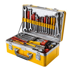 Toolbox filled with various hand tools workshop product showcase indoor close-up home improvement essentials