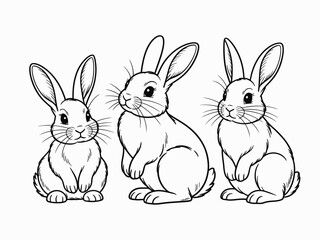Fototapeta premium An adorable illustration of three cute cartoon rabbits in playful poses, showcasing their charm and innocence, perfect for children's books and playful designs.
