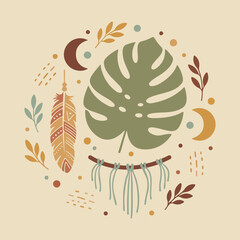 Boho Celestial Dreamcatcher Eye with Feathers and Botanicals