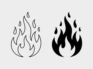 This minimalist design showcases two flame illustrations, one in black and one in outline form, representing fire, energy, and emotional intensity in a contemporary style.